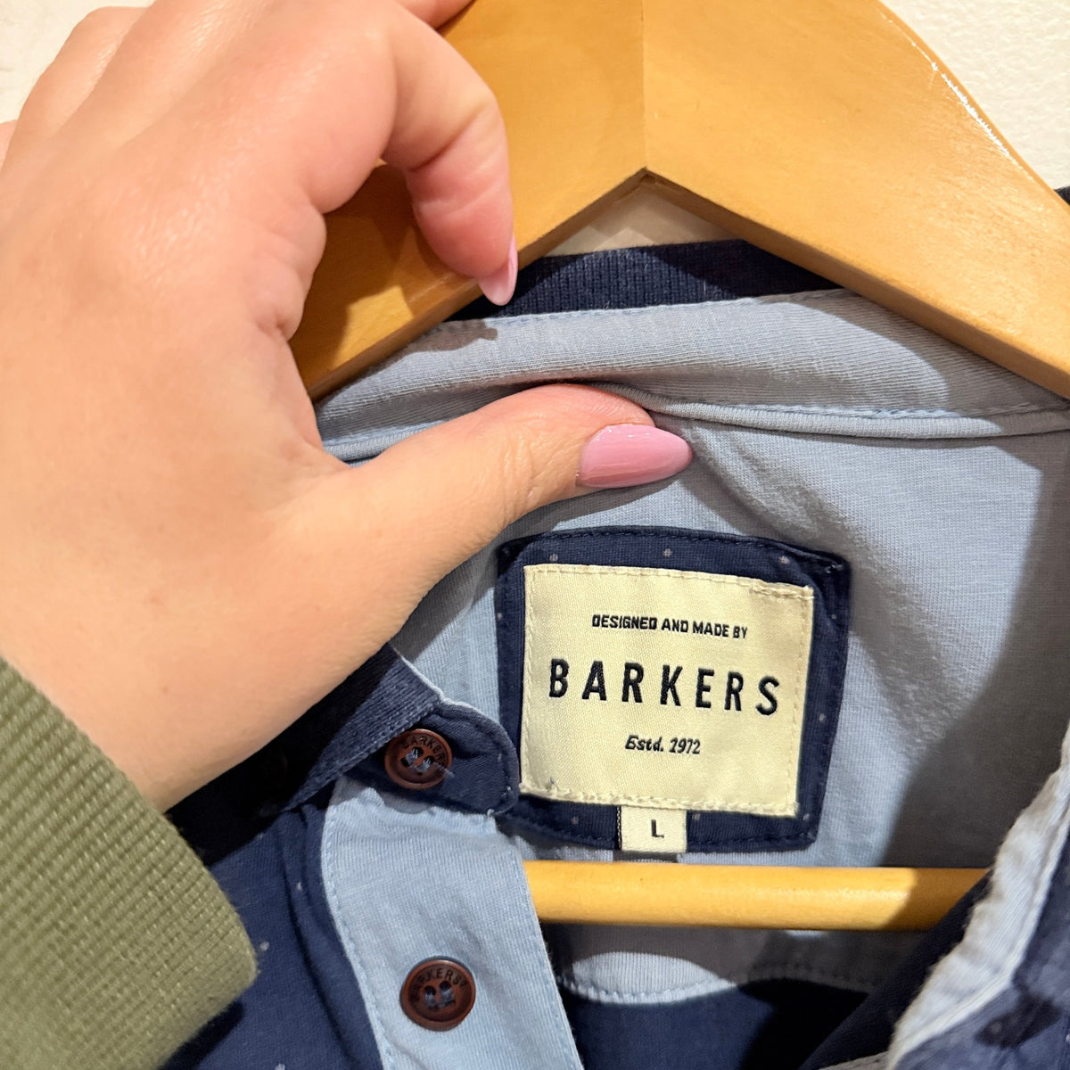 Barkers Navy Dot Print Polo Shirt Size L
