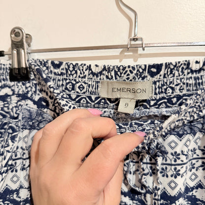 Emerson Navy & White Print Drawstring Pants Size 8