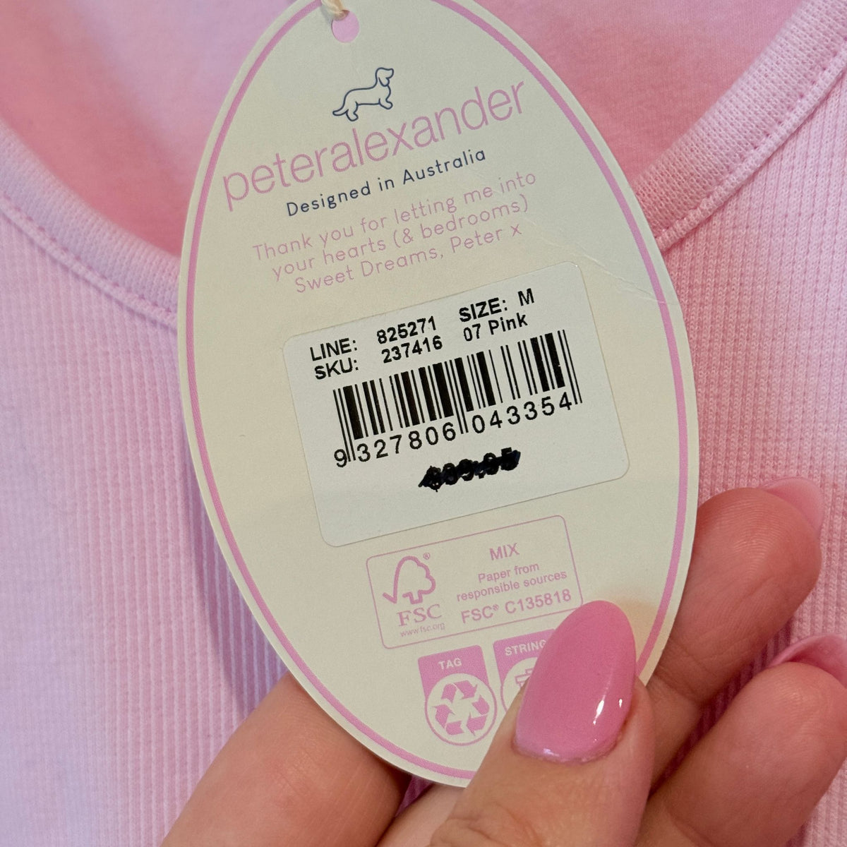 Peter Alexander Pink Sleep Tank - Size M