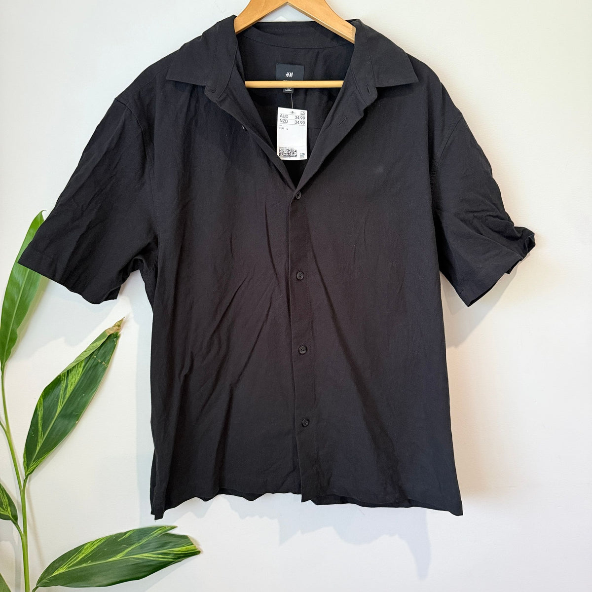 H&M Black Cotton Short Sleeve Shirt - Size L