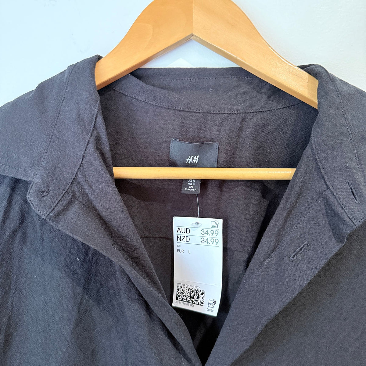 H&M Black Cotton Short Sleeve Shirt - Size L