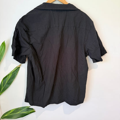 H&M Black Cotton Short Sleeve Shirt - Size L