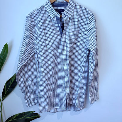 Chisel White and Navy Check Shirt - Size S