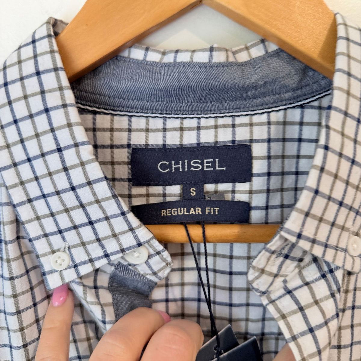 Chisel White and Navy Check Shirt - Size S