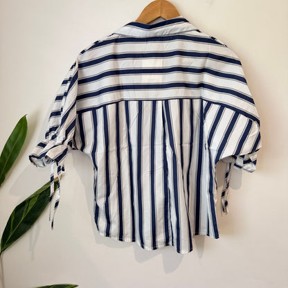 Blue and White Striped Tie Sleeve Shirt - XL