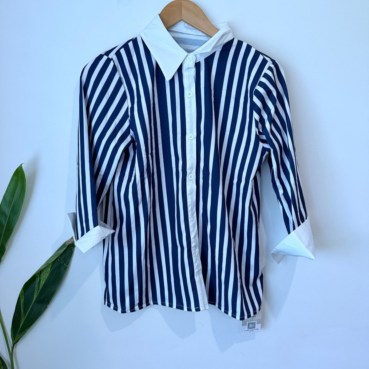 Right Tec Navy and White Striped Shirt - Size M