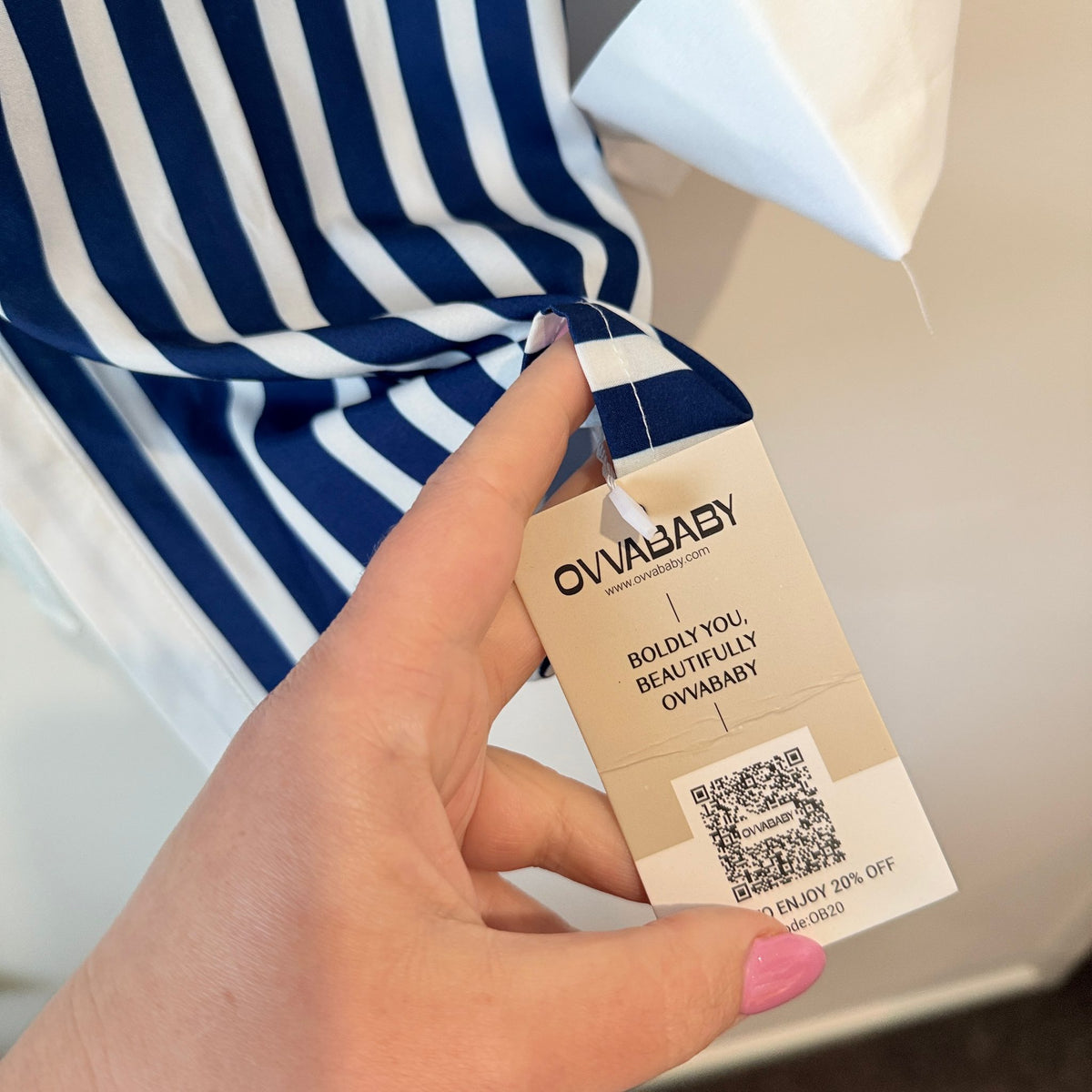 Right Tec Navy and White Striped Shirt - Size M