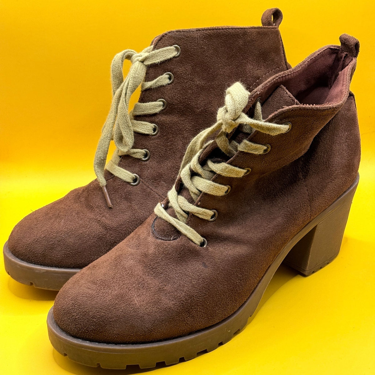 Garage Brown Lace-Up Heeled Ankle Boots - Size 10