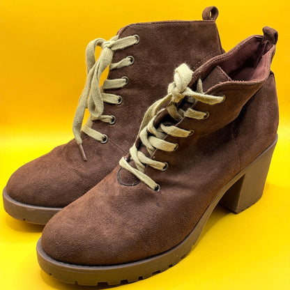 Garage Brown Lace-Up Heeled Ankle Boots - Size 10