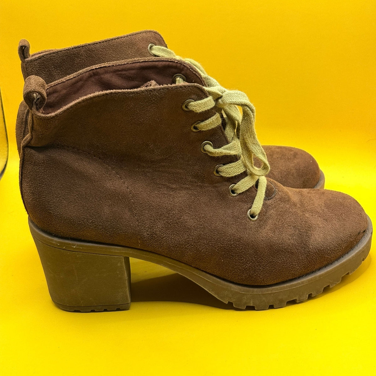 Garage Brown Lace-Up Heeled Ankle Boots - Size 10