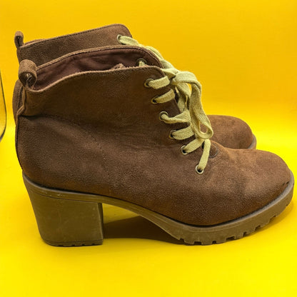 Garage Brown Lace-Up Heeled Ankle Boots - Size 10