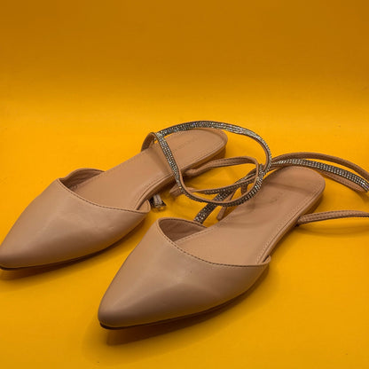 Forever New Hannah Blush Diamante Wrap Flats - Size 36