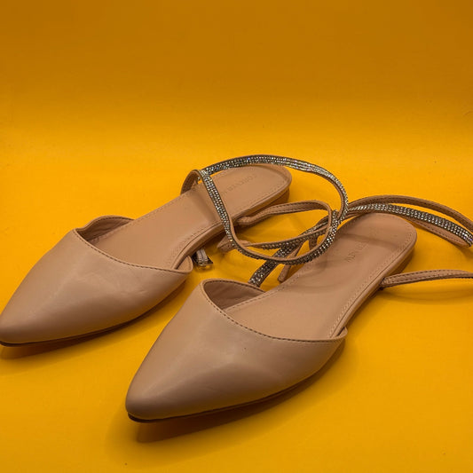Forever New Hannah Blush Diamante Wrap Flats - Size 36