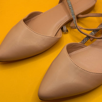 Forever New Hannah Blush Diamante Wrap Flats - Size 36