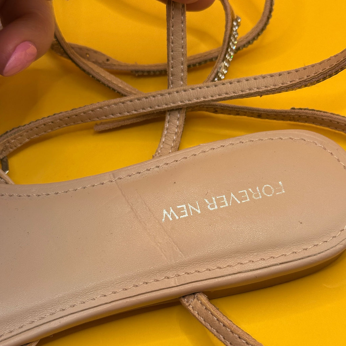 Forever New Hannah Blush Diamante Wrap Flats - Size 36