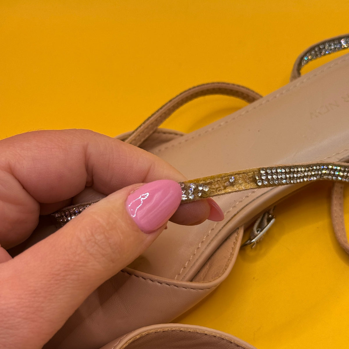 Forever New Hannah Blush Diamante Wrap Flats - Size 36