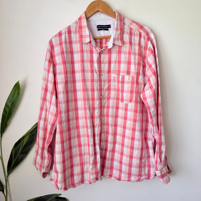 French Connection Pink & White Check Slim Shirt Size XXL