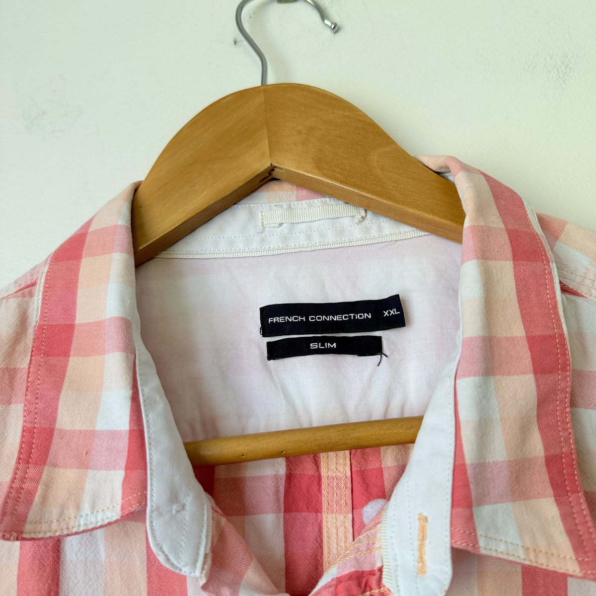 French Connection Pink & White Check Slim Shirt Size XXL