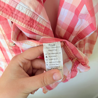 French Connection Pink & White Check Slim Shirt Size XXL