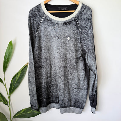 Federation Grey & Black Space Dye Crew Neck Knit Long Jumper Size XXL