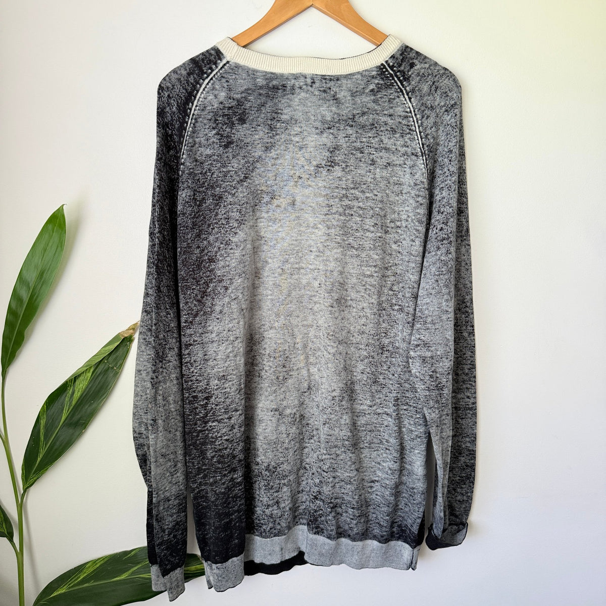 Federation Grey & Black Space Dye Crew Neck Knit Long Jumper Size XXL