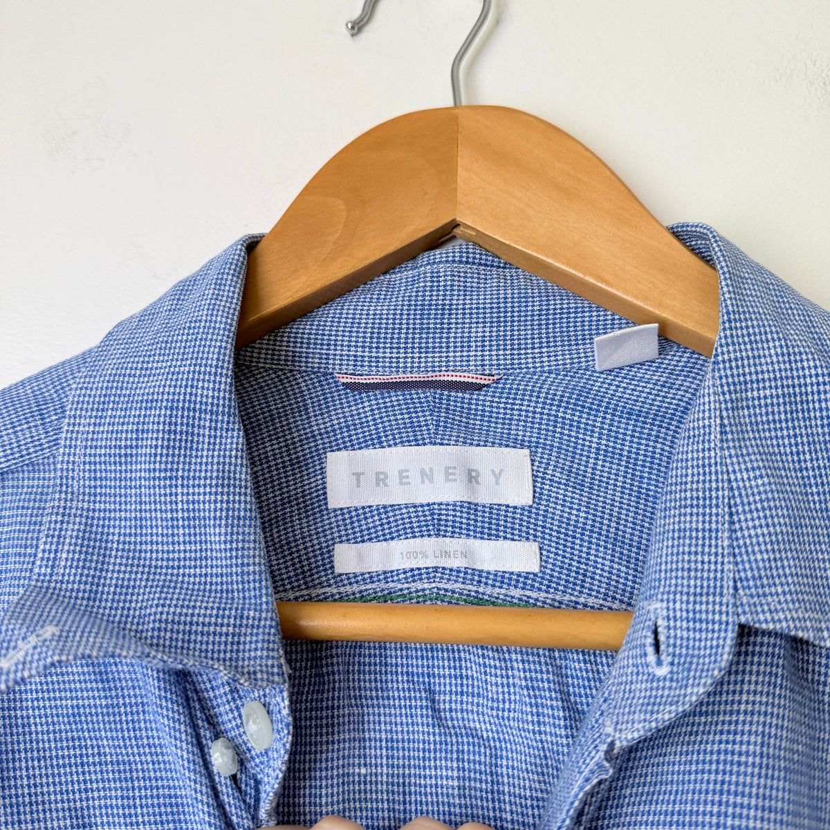 Trenery Blue Houndstooth Linen Shirt Size L
