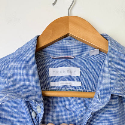 Trenery Blue Houndstooth Linen Shirt Size L
