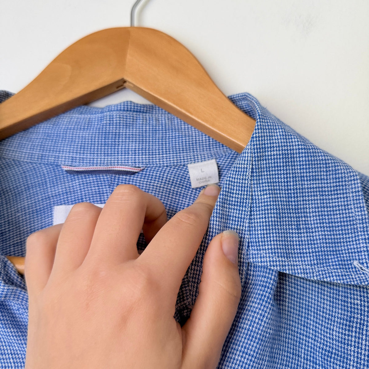 Trenery Blue Houndstooth Linen Shirt Size L