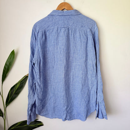 Trenery Blue Houndstooth Linen Shirt Size L