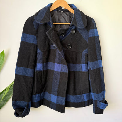 Lee Denim Black & Blue Check Wool Blend Peacoat Size 8