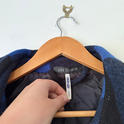 Lee Denim Black & Blue Check Wool Blend Peacoat Size 8