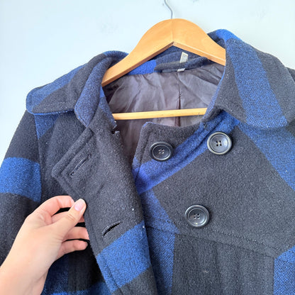 Lee Denim Black & Blue Check Wool Blend Peacoat Size 8