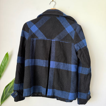Lee Denim Black & Blue Check Wool Blend Peacoat Size 8