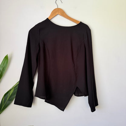 SHEIN Black Asymmetric Lace-Up Back Long Sleeve Top Size M