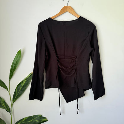 SHEIN Black Asymmetric Lace-Up Back Long Sleeve Top Size M