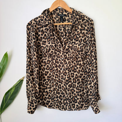 White House Black Market Leopard Print Silk Shirt Size 12