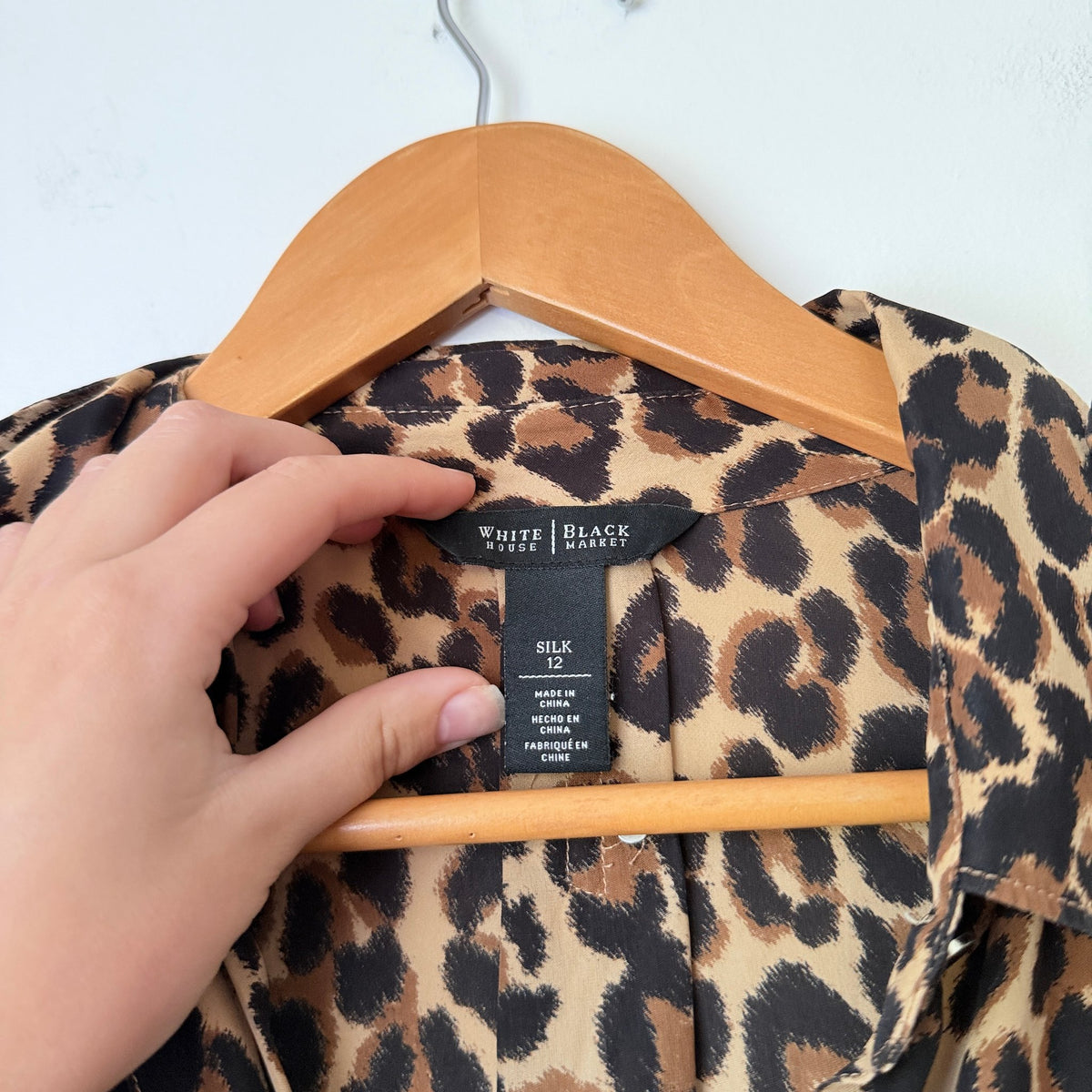 White House Black Market Leopard Print Silk Shirt Size 12