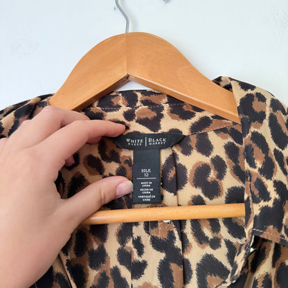 White House Black Market Leopard Print Silk Shirt Size 12