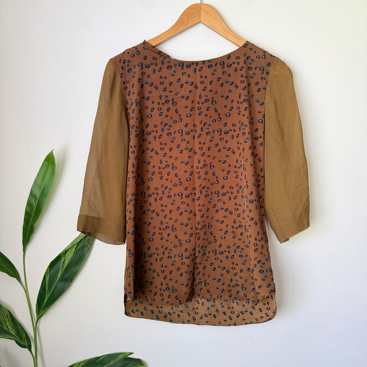 Juliette Hogan Rust Animal Print Silk Trim Blouse Size 12