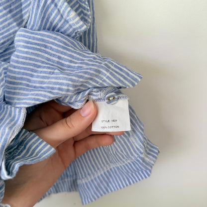 Karen Walker Runway Blue Stripe Ruffle Sleeveless Shirt Size UK 10