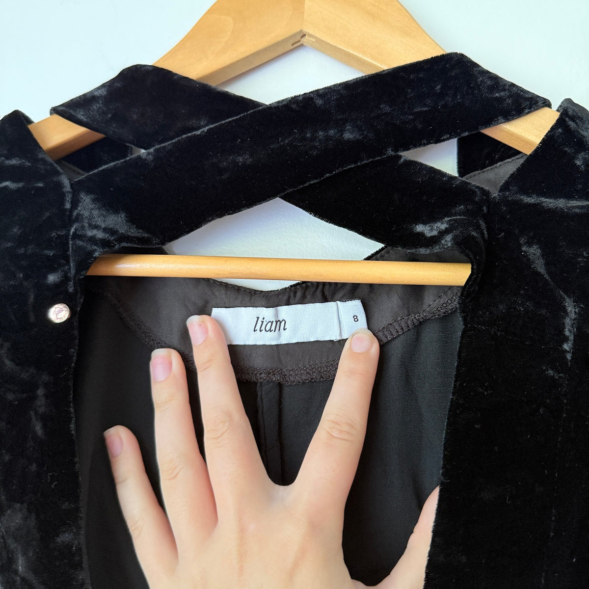 Liam Black Velvet Cross Back Top Size 8