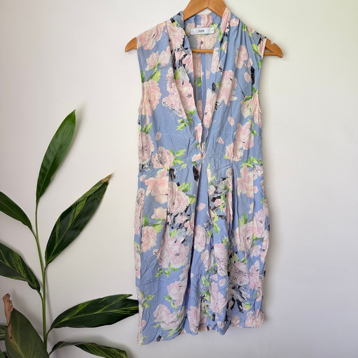 Liam Blue & Pink Floral Silk Sleeveless Dress Size 12