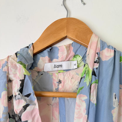 Liam Blue & Pink Floral Silk Sleeveless Dress Size 12
