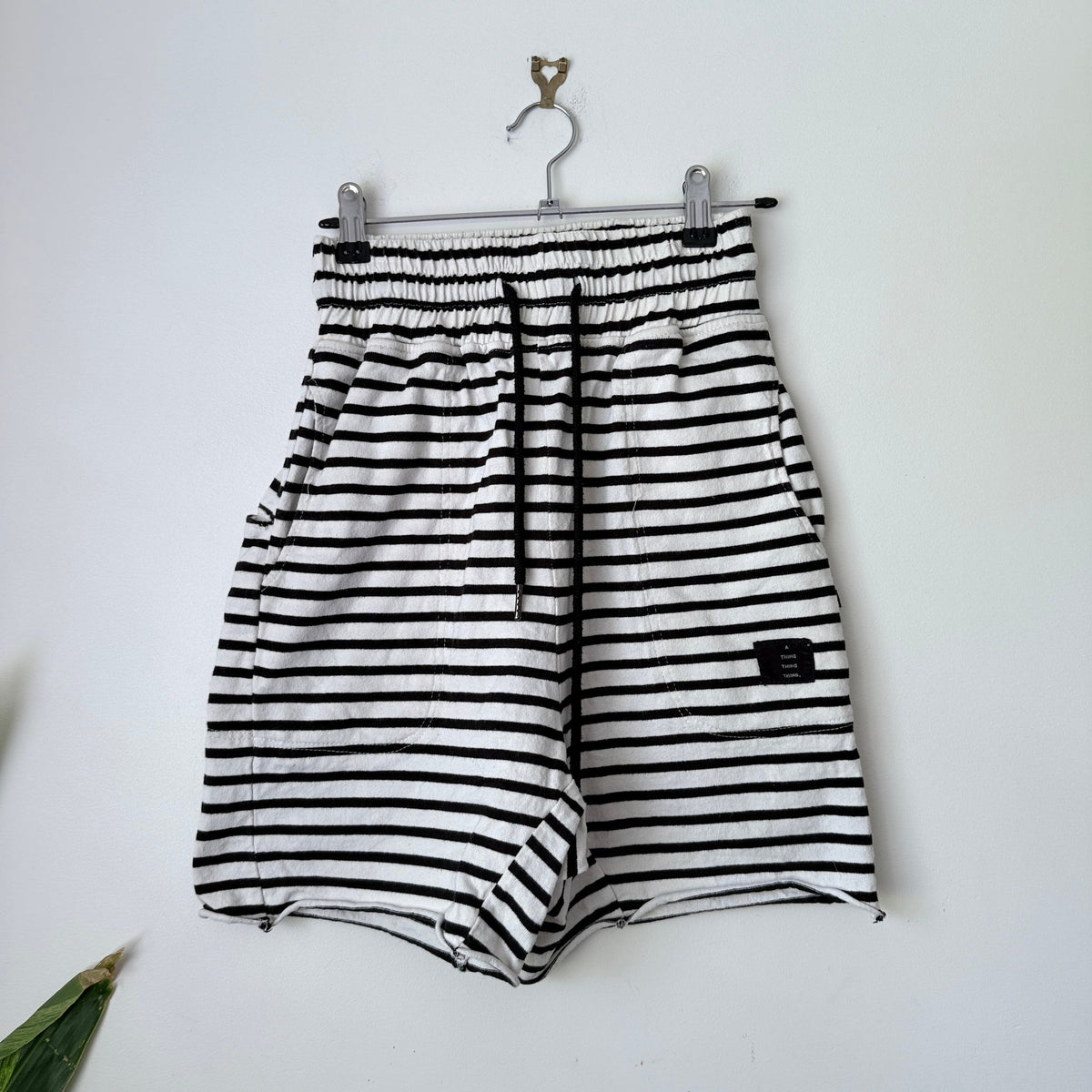 Thing Thing Black & White Stripe Drawstring Shorts Size 28