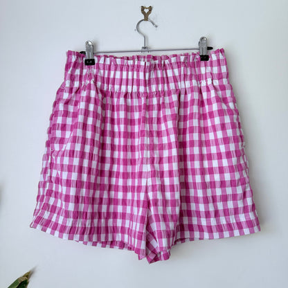 Decjuba Pink & White Gingham Elastic Waist Shorts Size L