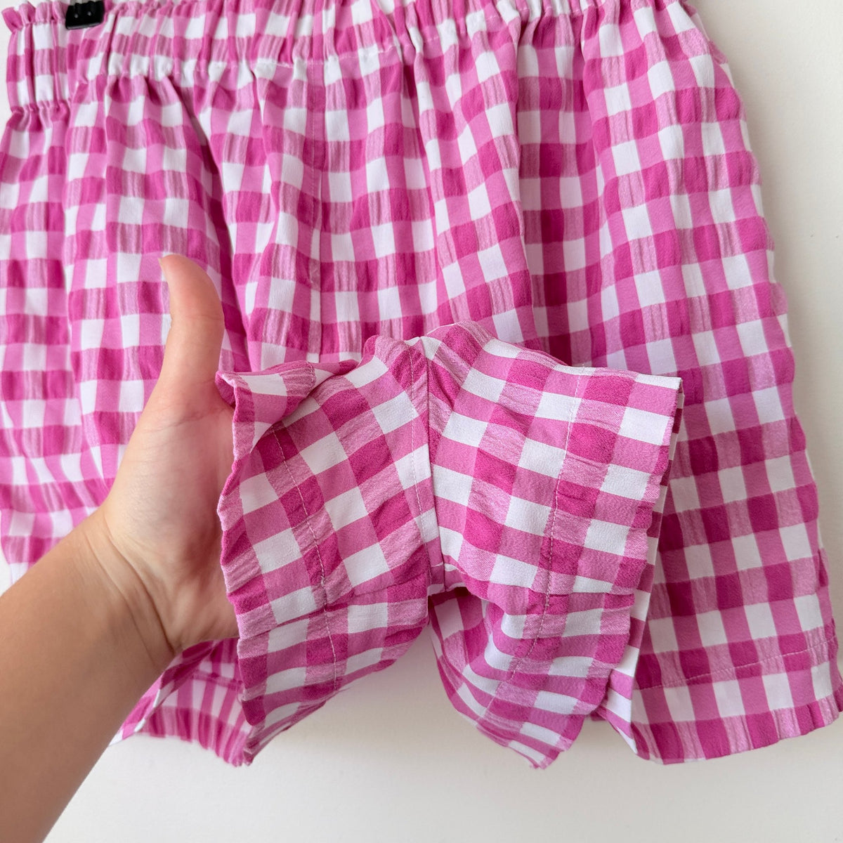 Decjuba Pink & White Gingham Elastic Waist Shorts Size L