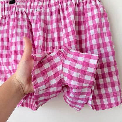 Decjuba Pink & White Gingham Elastic Waist Shorts Size L