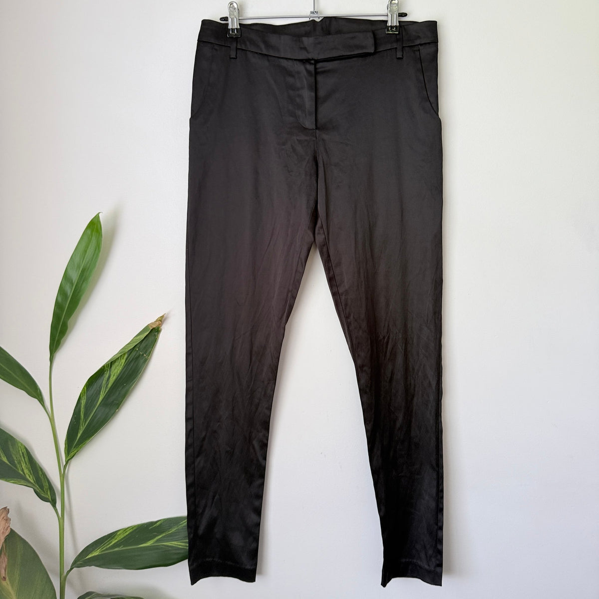 Knuefermann Black Satin Slim Leg Pants Size 10
