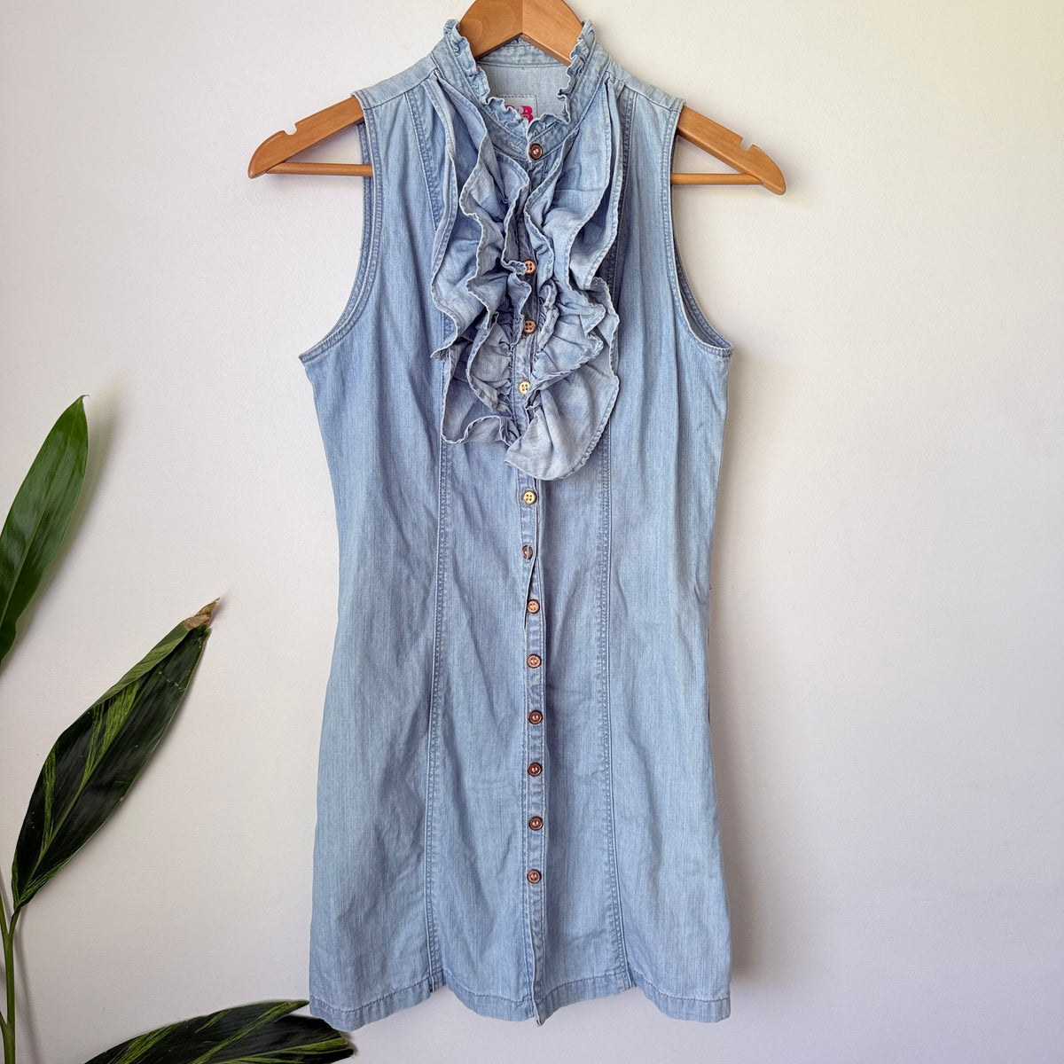 Sass & Bide Light Denim Ruffle Front Sleeveless Dress Size 38 (marked)