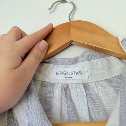 Bingostar Lilac & White Stripe Linen Tie Front Shirt Size U/Arm to U/Arm 48cm